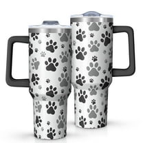 OBREWU Grey Dog Paw Footprint Tumbler with Handle and Lid,Grey Dog Paw Footprint 40oz Double Wall Vacuum Insulated Tumbler,Cups Gift for Women and Men