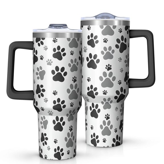 OBREWU Grey Dog Paw Footprint Tumbler with Handle and Lid,Grey Dog Paw Footprint 40oz Double Wall Vacuum Insulated Tumbler,Cups Gift for Women and Men