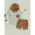 thumbnail image 2 of Bagilaanoe 4th of July Clothes for forToddler Baby Boy Letter Print Short Sleeve Hooded Tops + Shorts 6M 12M 18M 24M 3T Kids Independence Day Outfits 2pcs Short Pants Set, 2 of 9