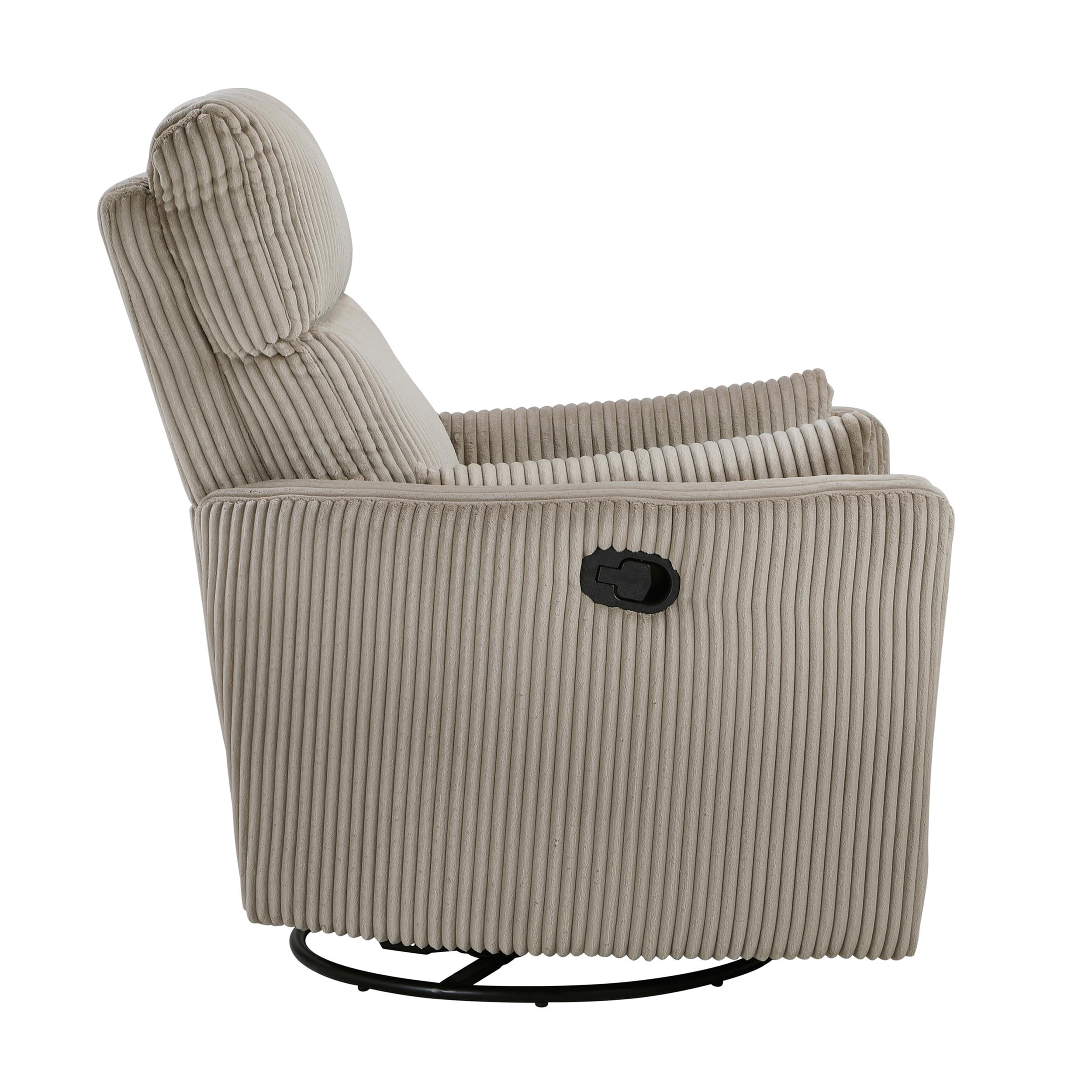 Lexicon Traverse Corduroy Swivel Glider Reclining Chair in Taupe