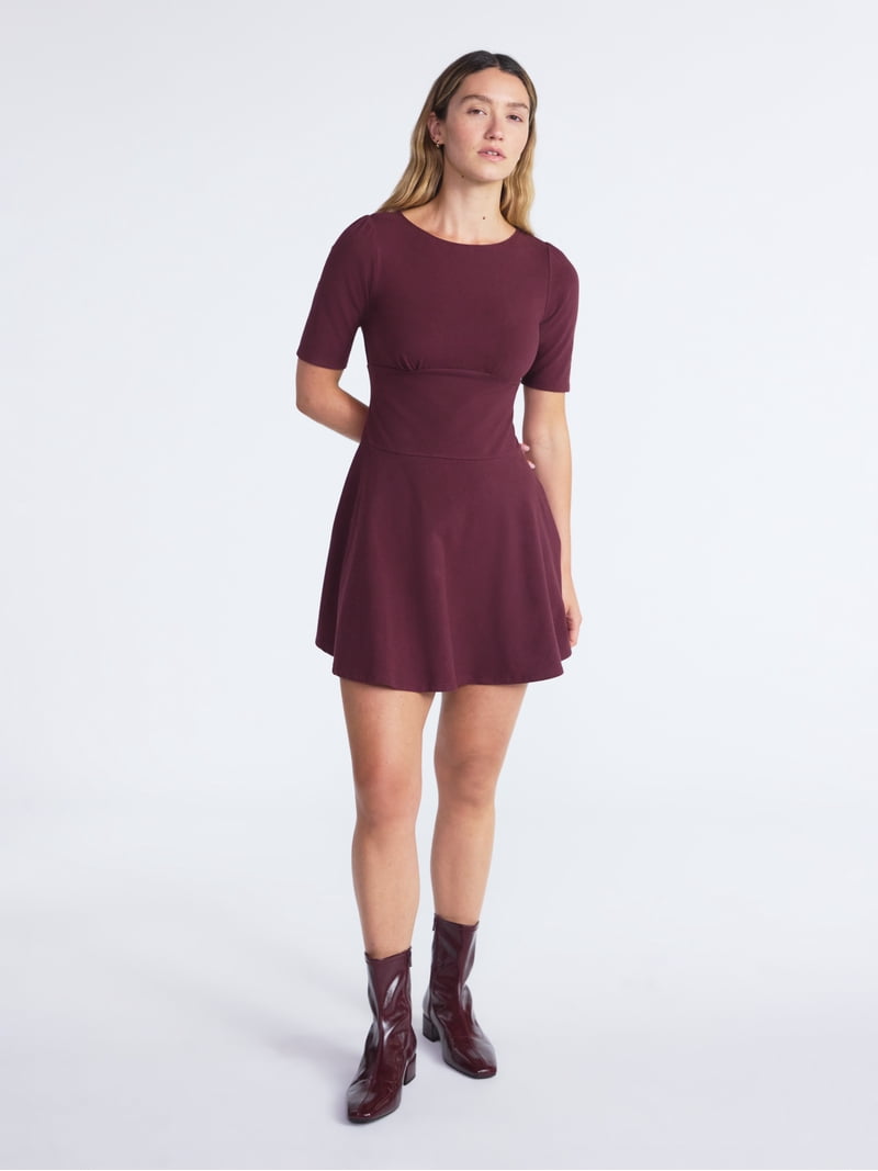 square neck knitted dress Womens Cashmere Ribbed Knit Midi Dress Long Sleeve Square Neck Dress main image 0