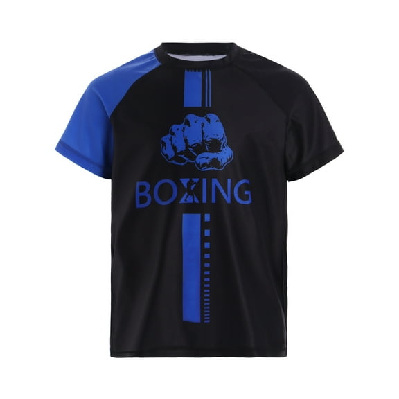 Hansber Kids Boys Boxer Hand Print T-shirt Basketball Football Practice Tee Tops School PE Class Blue 6
