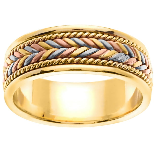 Wedding Rings Depot 14k Tri Color Gold Leaf Braid Handmade Comfort Fit Men S Wedding Band 7mm Walmart Com Walmart Com