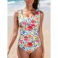 thumbnail image 3 of Charmo Scalloped Ribbed One-Piece Tummy Control Swimsuits for Women Button-Down Bathing Suit, 3 of 6