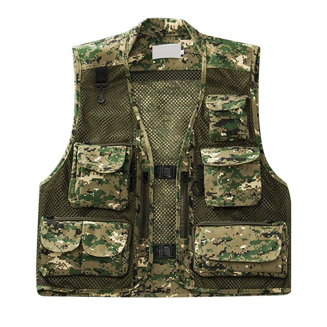 CAROOTU Men Fishing Vest Multi-Pocket Quick Dry Mesh Vest Outdoor Waistcoat