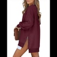 thumbnail image 3 of Sudadera de Larga con Cremallera y Abertura para Mujer, Estilo Informal, con Capucha y Cremallera, para Otoño Vino Tinto M, 3 of 10