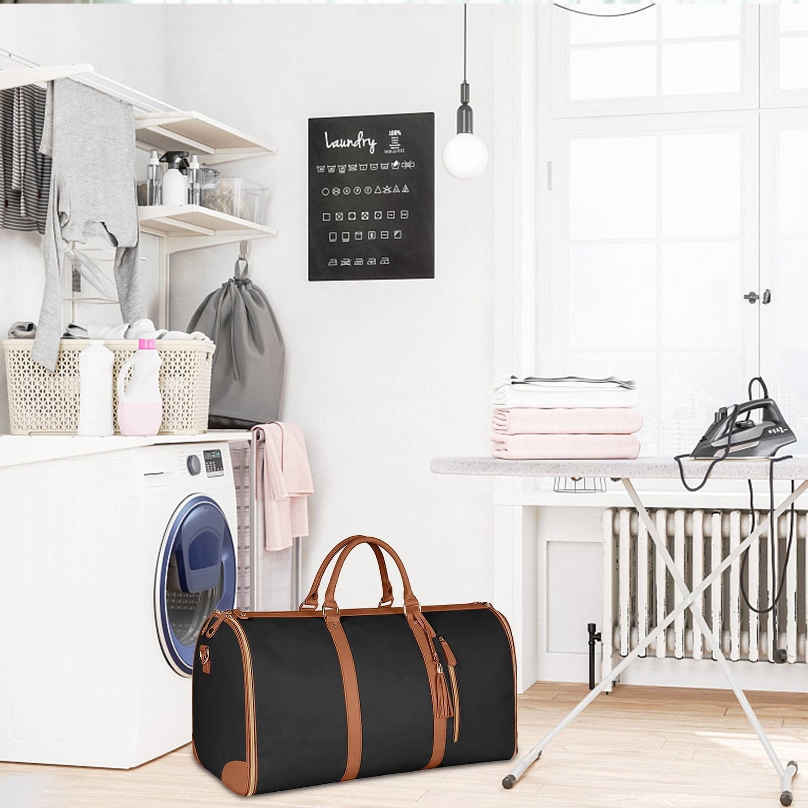 TERGAYEE Carry On Garment Bag,Leather Convertible Garment Duffle Bags for Travel Suit Bag for Hanging Clothes Long Dresses Women's Day Gift for Her