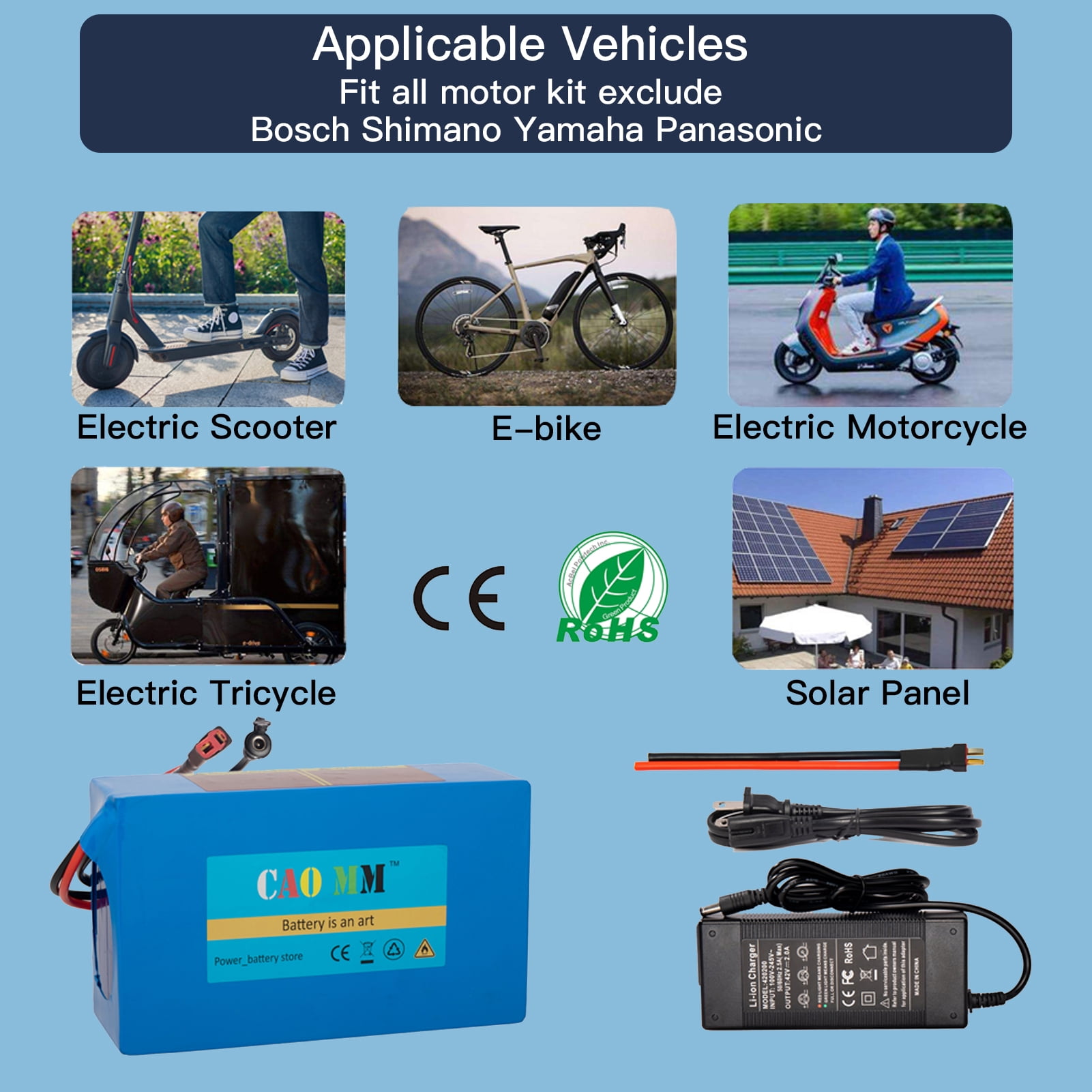 36V 14Ah Ebike Battery Pack Electric Scooter Bike Lithium Battery 750W for Adult Electric Bicycle Motor with 2a Charger