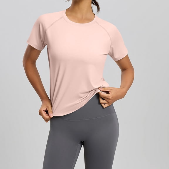 Hurxie Soft Workout Tops Women's Short Sleeve Cropped T-Shirt Crewneck Casual Tees Athletic Running Pink,2XL