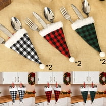 Christmas Plaid Cutlery Bag, Christmas Hat Utensil Holder, Cloth Fabric with White Edge, Table Setting for Holiday Dining,Vsgery
