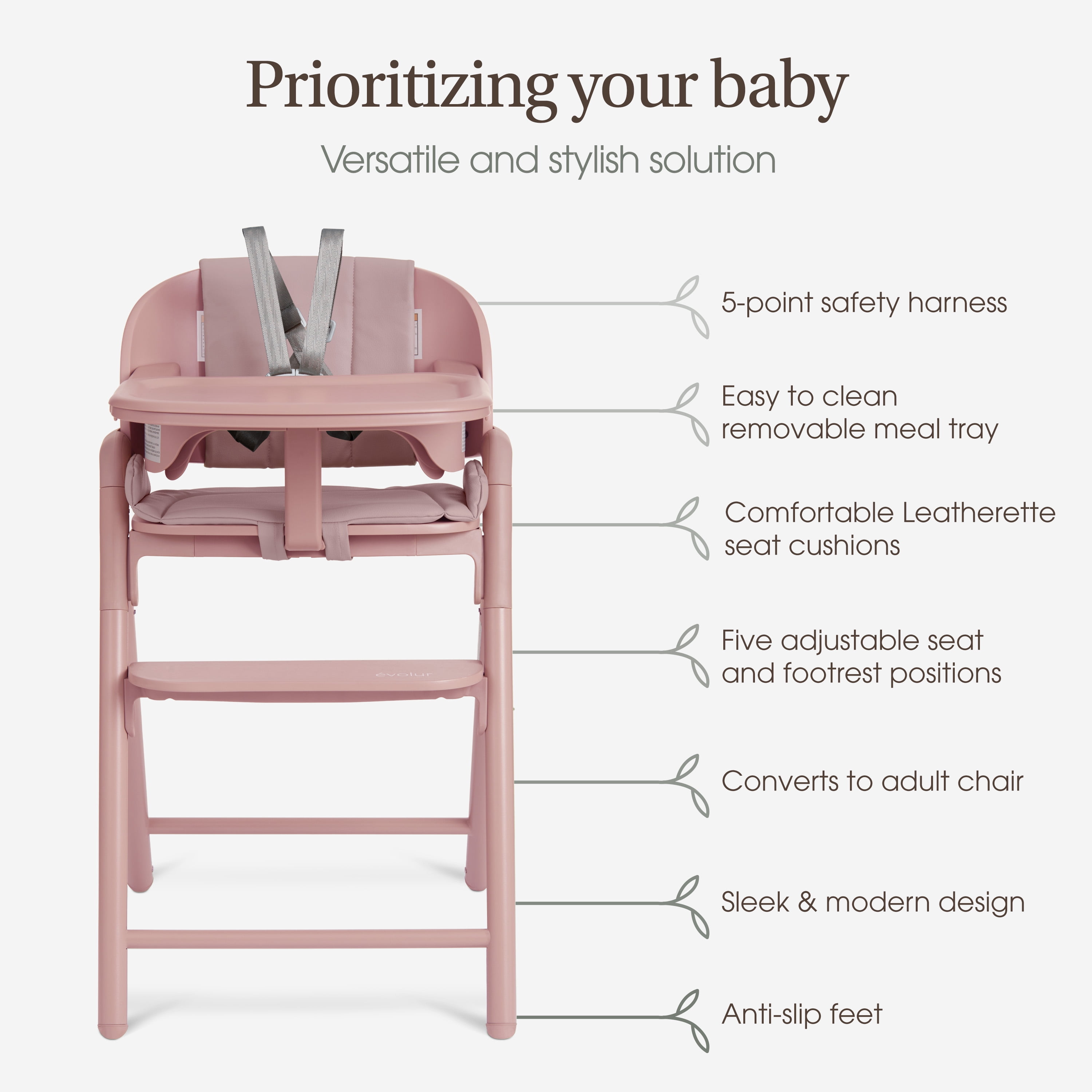 Evolur Step and Savor Convertible High Chair​, Rose Petal