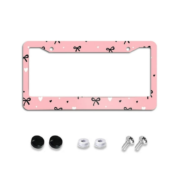 Bows and Hearts License Plate Frames for Women Men Car Plate Holder Cover Metal Tag Aluminum Car Accessories Front Rear Plate Decor