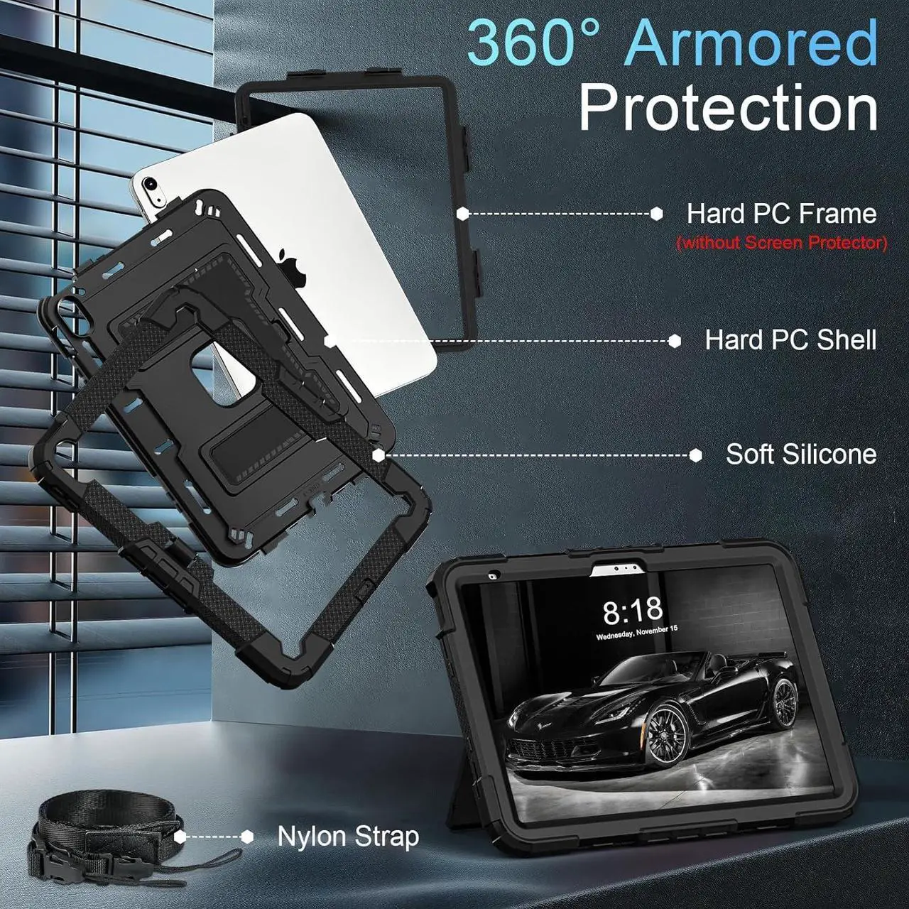 Case for iPad (A16) 11th Generation 11 Inch 2025, iPad 10th Generation 10.9 Inch 2022, Fully-Body Rugged Shockproof Protective Cover with Kickstand Pencil Holder Shoulder Strap