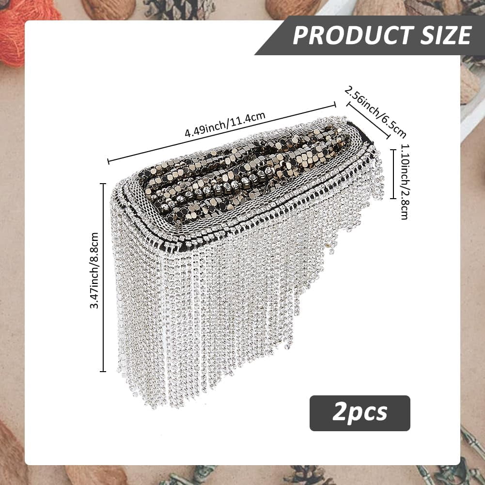 2Pcs DIY Fashion Iron Chain Tassel Epaulettes Cloth Shoulder Badge with Alloy and Rhinestone Finding Golden 200x70x7mm