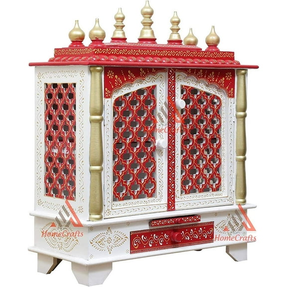 Homecrafts Handpainted Wooden Home Temple/ Home mandir/ god stand for home/ pooja stand/ home mandap/ pooja mandir with Doors and (Color-White) (in Side LED Lights) Medium Size- 18x12x24 Inch
