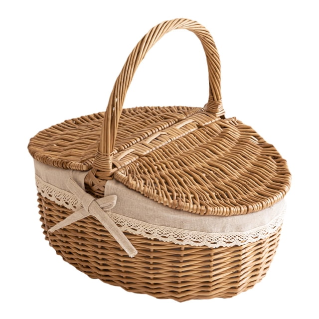 Cesta de mimbre Kusrkot Cesta de regalo Tejida con forro extraíble 34 cm x 24 cm x 17 cm
