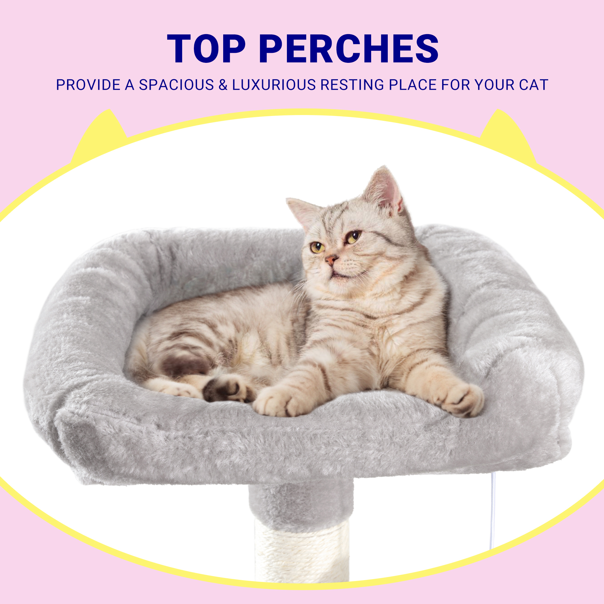 Allewie 73in Fan-Shaped Space-Saving Corner Cat Tower, Multi-Level Tall Cat Tree for Indoor Kitties, Cozy Baskets, Condos, House, Perches, Sisal Scratching Posts, Grey