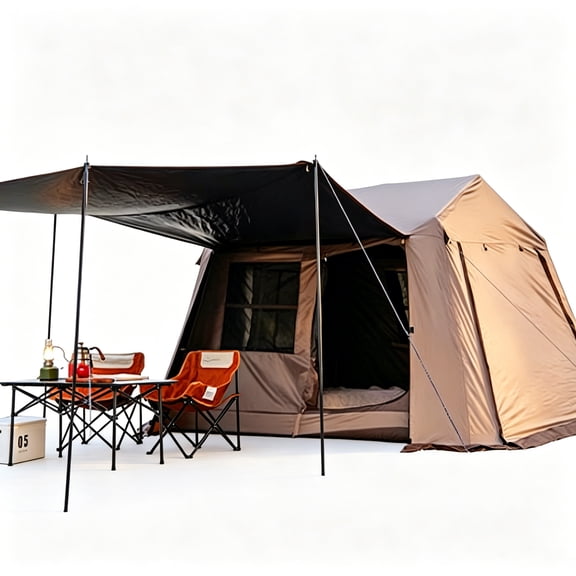 4-6 Person Automatic Pop-Up Camping Tent, 8x7x6ft Black Coated 210D Oxford Tent with 6x5ft Awning, UPF50 Waterproof Shelter with Steel Poles