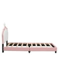 thumbnail image 5 of DreamBuck Platform Bed with Crown Headboard, Upholstered Princess Bed Twin Size with Headboard and Footboard, 10 Slats Support for Boys & Girls, Noise-Free Platform Bed for Bedroom, White+Pink, 5 of 7