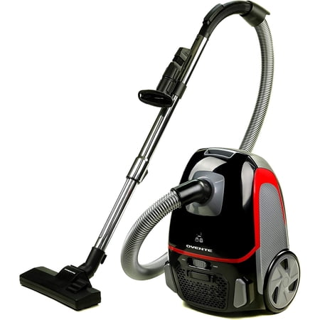 OVENTE Canister Upright Vacuum Cleaner with 1400W Powerful Suction, Telescoping Wand and Automatic Cord Rewind, Lightweight Cleaning Machine for Hard Floors and Carpets, Black ST1600B