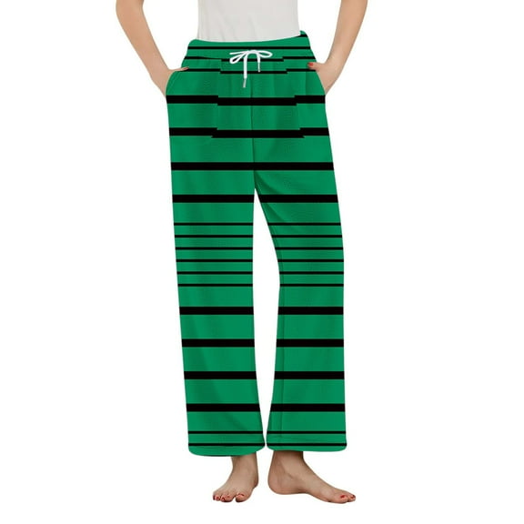 AINIYS Women's Casual Pajamas Pants Fleece Soft Fall Winter Warm Pjs Pants Drawstring Stripe Sleep Pants with Pockets Army Green Pajamas for Women _w L