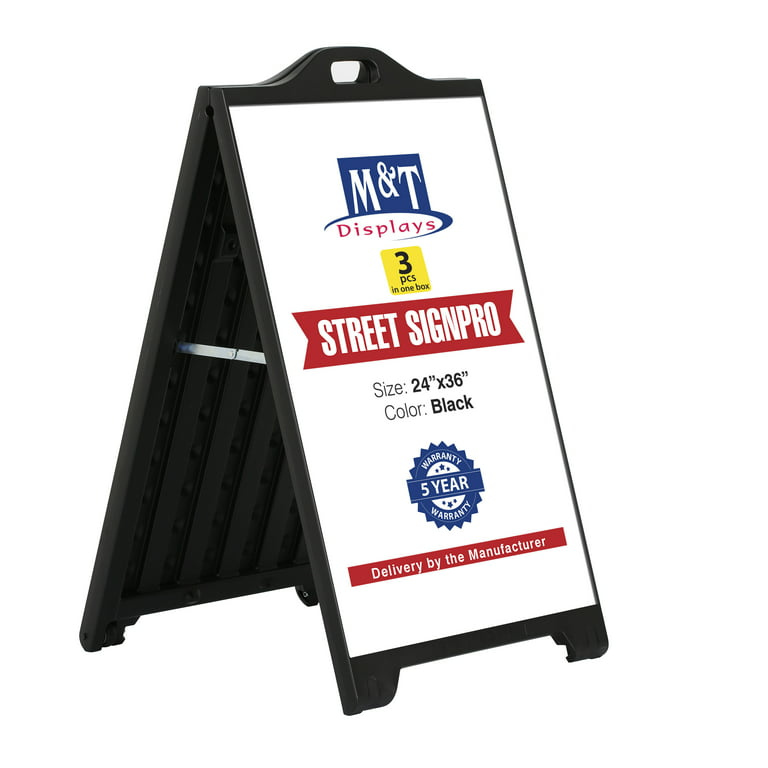 M&T Displays Street SignPro Board, 24x36 Inch Poster Black Weatherproof  Sandwich Board A-Frame Sidewalk Curb Sign Holder Folding Portable Double  Sided