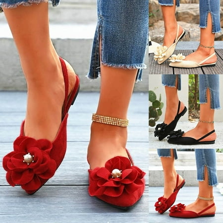 Miluxas Women s Bow formal Flats Clearance Pointed Closed Toe Comfortable Slip-On Non-Slip Ballet Dress Shoes for Prom Evening Dating Red 11(42)