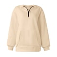 thumbnail image 4 of Baywell Women's Oversized Half Zip Sweatshirt Quarter 1/4 Zipper Long Sleeve Drop Shoulder Pocket Pullover Jacket Tops Beige S-3XL, 4 of 5