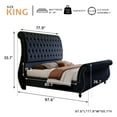 thumbnail image 2 of VanAcc King Size Bed Frame, Velvet Upholstered Platform Sleigh Bed With Scroll Headboard & Footboard, Button Tufted, No Box Spring Needed, Black, 2 of 8