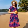 thumbnail image 4 of Naloa Retro Palms Print Womens Summer A-Line Dress with Pockets,Short Sleeve Dresses,Flowy Beach Swing Dress for Vacation Travel, 4 of 6