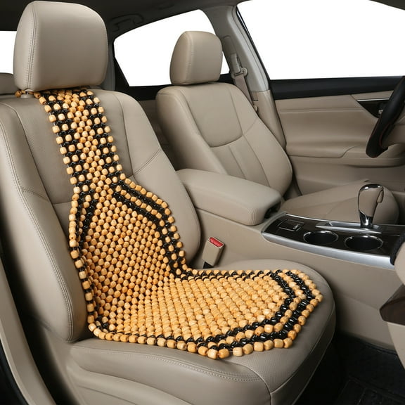 Yolispa Car Natural Wooden Beaded Seat Cover Massage Cushion, Double Strung Two Tone Wooden Beaded Ultra Comfort Massaging Car Seat Cushion