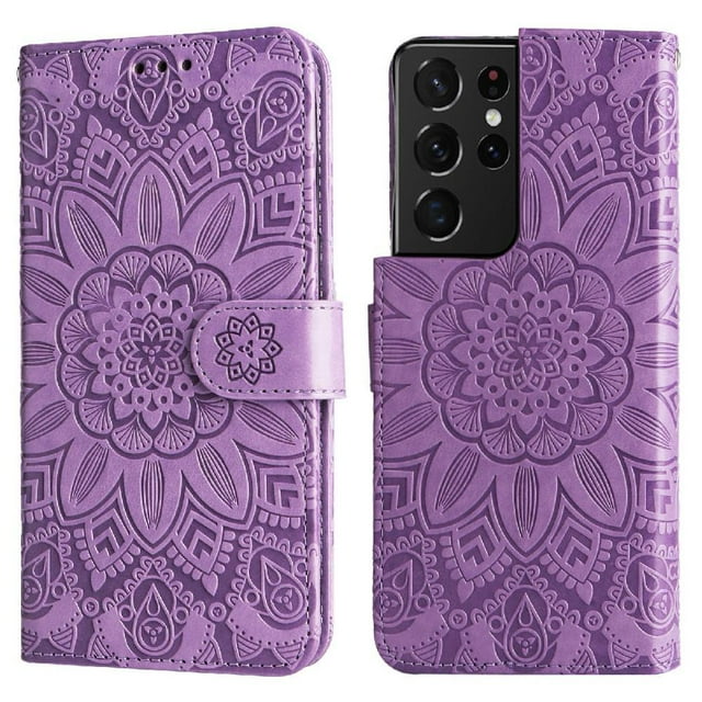 Funda tipo cartera GANGXUN para Samsung Galaxy S21 Ultra , diseño girasol, cuero PU, soporte, cierre magnético, tarjetero