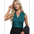 thumbnail image 3 of Womens Summer Sleeveless Silk Satin V Neck Business Casual Tank Tops Sea Blue S, 3 of 7