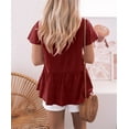 thumbnail image 3 of V Neck Short Sleeve Blouse Button Down Shirt Womens Loose Casual Plain Peplum Tops, 3 of 4
