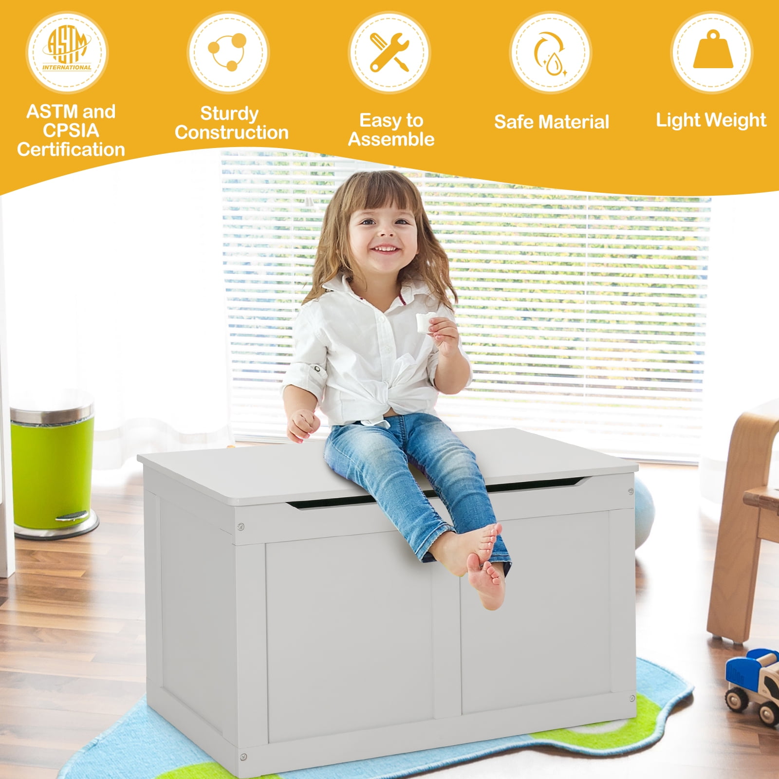Costway coffre à jouets enfant avec 2 tiroirs & 2 armoires, meuble de rangement jouets enfants avec kit anti-basculement, 106 x 30 x 62 cm