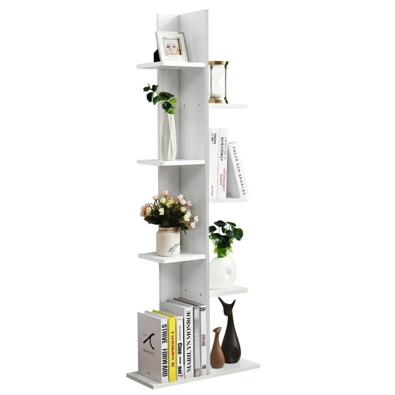 Costway Open Concept Bookcase Plant Display Shelf Rack Storage Holder Wooden White