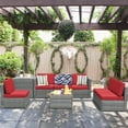 thumbnail image 3 of Gymax Ensemble de Mobilier de Conversation Sectionnel en Rotin pour Patio 8 Pcs avec Coussin Rouge, 3 of 10