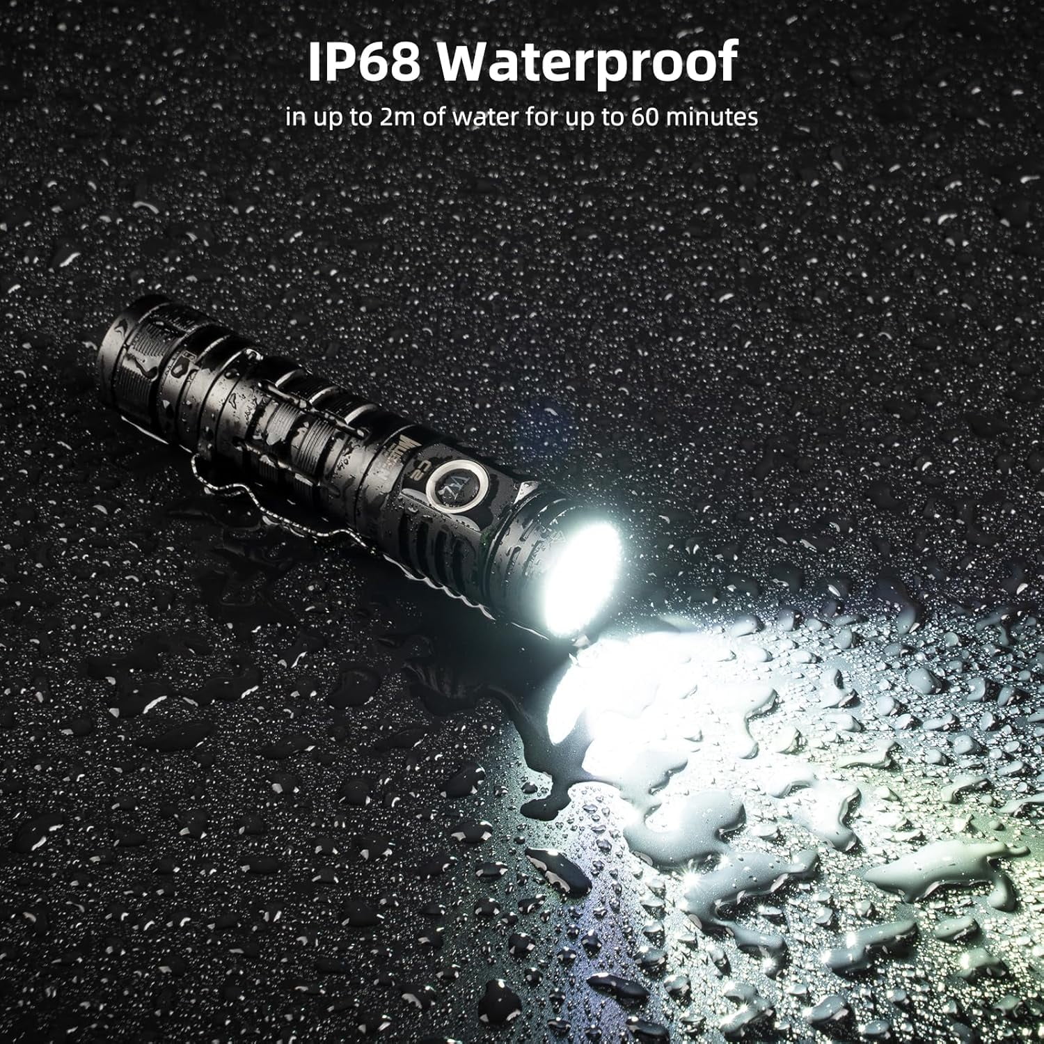 WUBEN C2 Tactical Flashlight, 2000 Lumens, USB-C Rechargeable, IP68 Waterproof, 7 Modes, Compact LED Flashlight