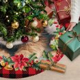 thumbnail image 3 of Christmas Tree Skirt 36 Inches, Checkered Cat Red Poinsettia Pine Needle Berry Xmas Trees Skirt Mat Cover Decorations for Holiday Party Indoor Outdoor, 3 of 9