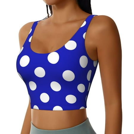 Picia Blue And White Polka Dot Sports Bra for Women Padded Strappy Sports Bras Medium Support Yoga Bra with Removable Cups Running Yoga Bra-XX-Large