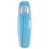 Innobaby Din Din Smart Stainless Steel Spoon and Fork with Carrying Case. Utensil Set for Kids and Toddlers. BPA free. Blue.