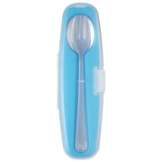 Innobaby Din Din Smart Stainless Steel Spoon and Fork with Carrying Case. Utensil Set for Kids and Toddlers. BPA free. Blue.