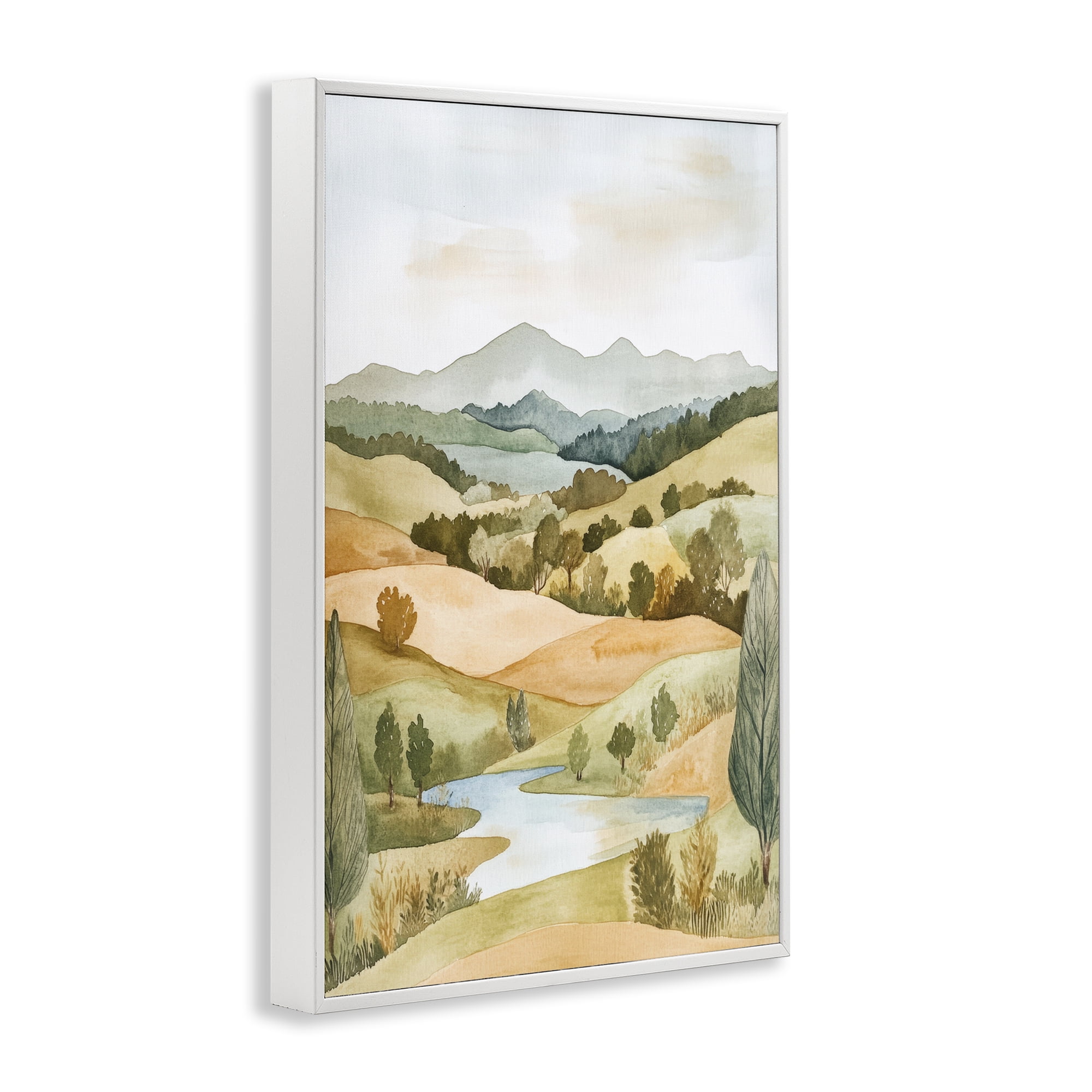 Stupell Industries Watercolor Hills & Tranquil Valley White Framed Giclee Art, design by Petal Prints Design
