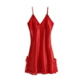 thumbnail image 1 of Vestido de Noche de Satén Sexy con Encaje para Mujeres, Camisón Rojo-Lazo M, 1 of 7