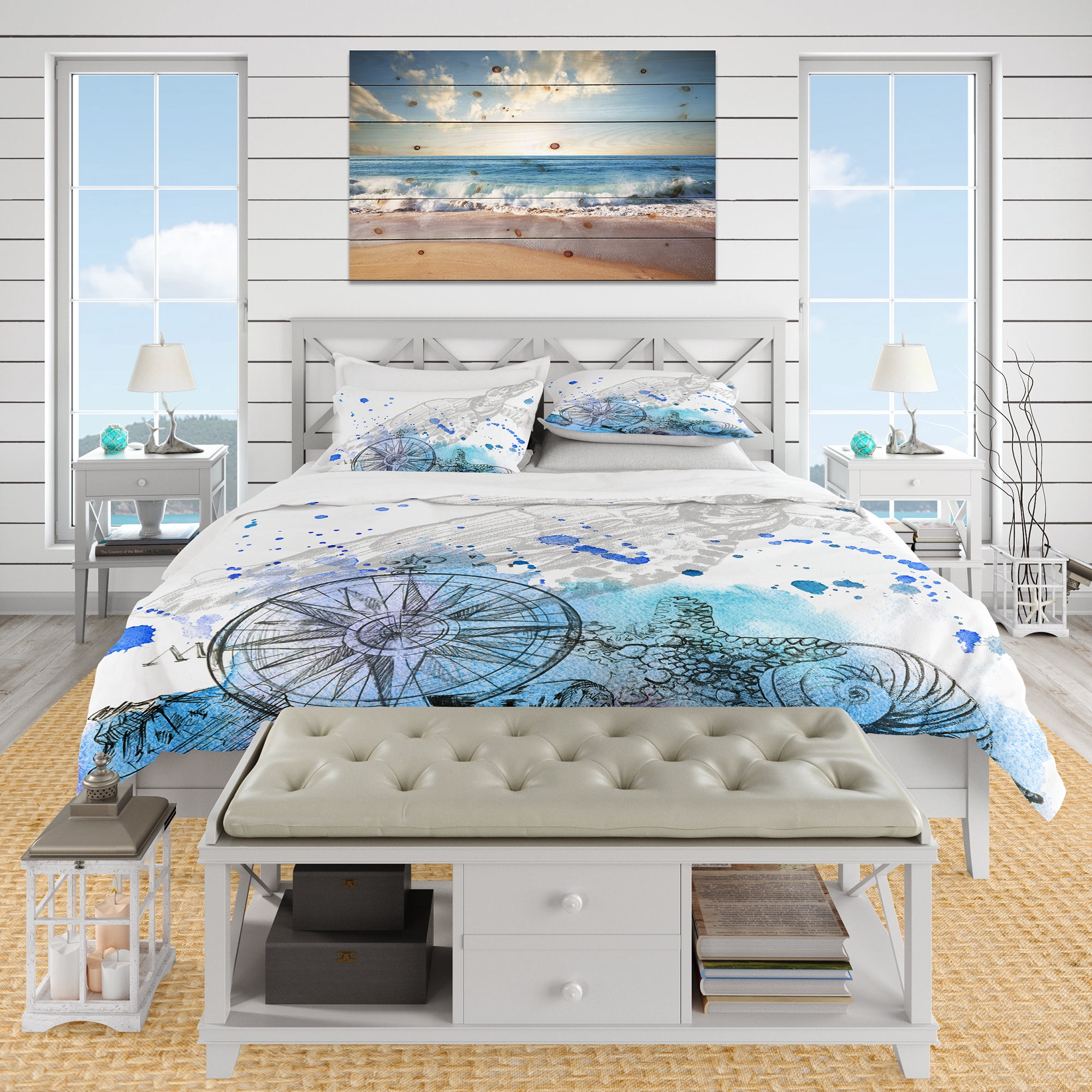 Designart 'Marine Creatures Illustration' Beach Duvet Cover Set