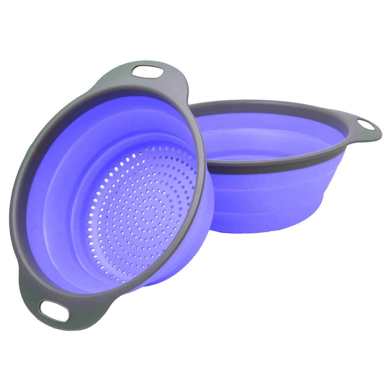 Collapsible Colander Strainer Set for Kitchen Blue and Silver, 2 Pack