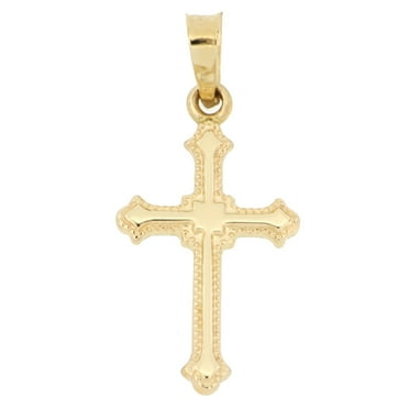 Brilliance Fine Jewelry 14 KT Yellow Gold Beaded Edge Cross