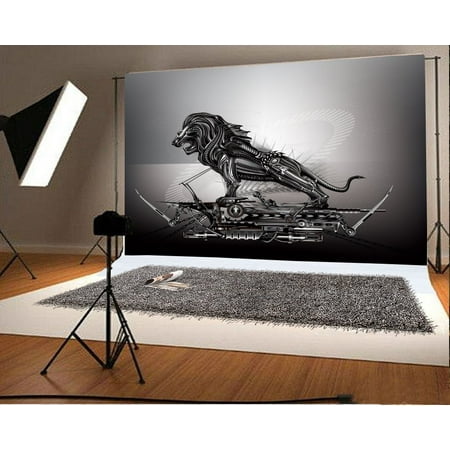 Photographer Gear HelloDecor Polyester Fabric 7x5ft Photography Backdrop Mechanical Gear Lion Pattern Children Baby Kids Video Studio Photos Shooting Props ()
