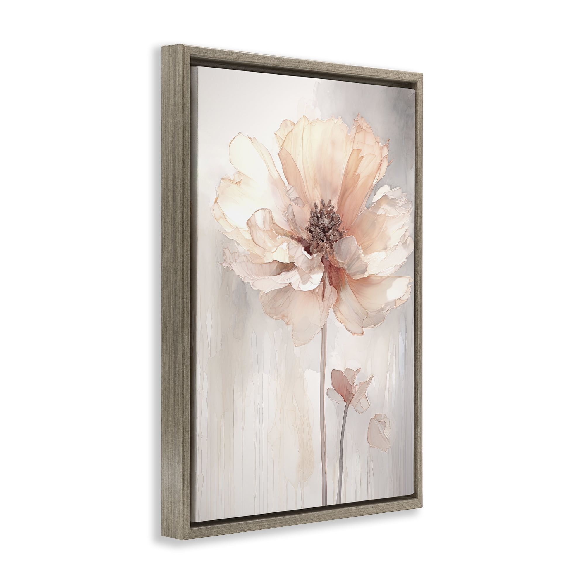 Stupell Industries Pastel Blush Flower Plants & Flowers Painting Brown Floater Framed Canvas Art Print Wall Art, 21 x 31