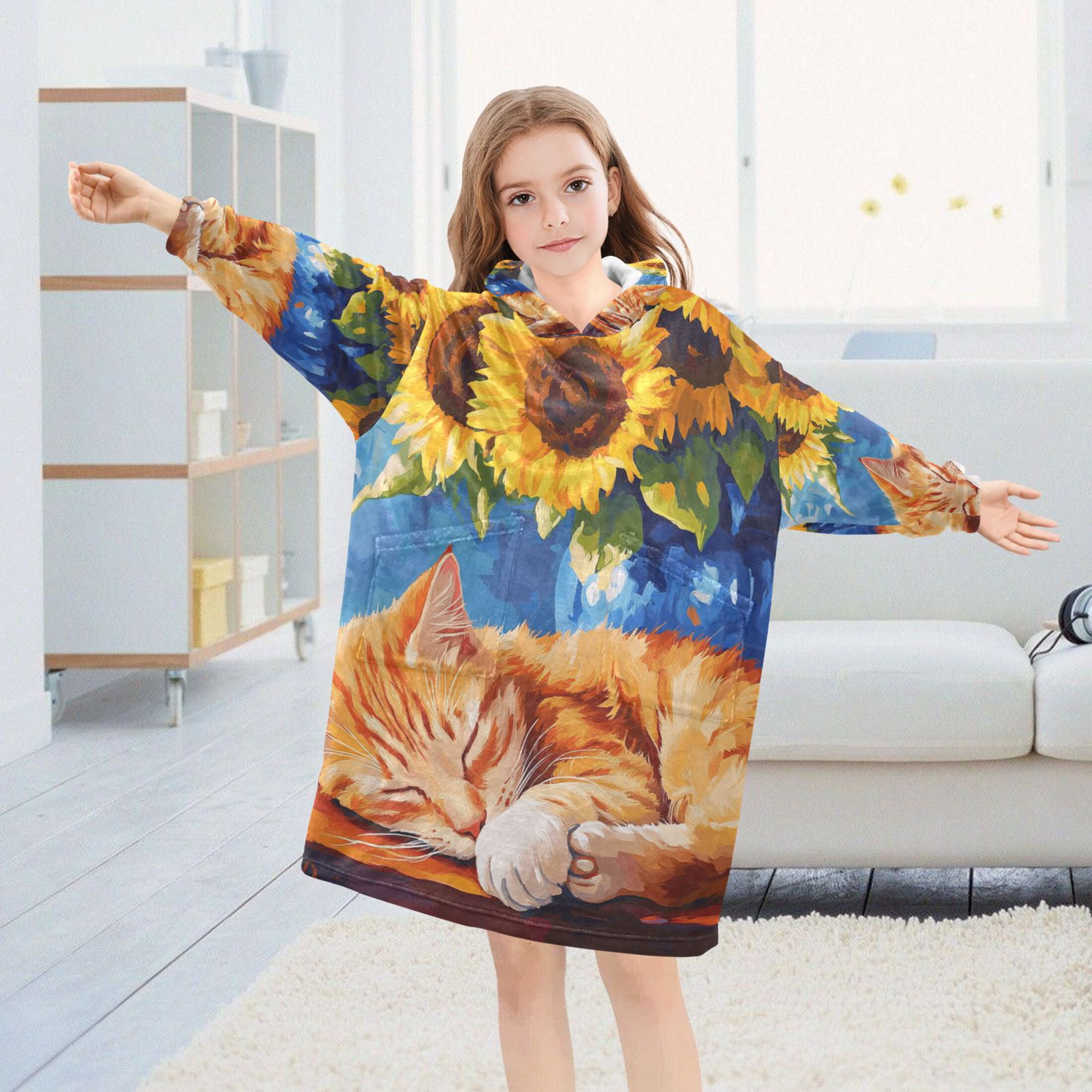 YAZAOO Kids Wearable Blanket Hoodie Warm and Cozy Sunflower Dreams Flannel Sweatshirt